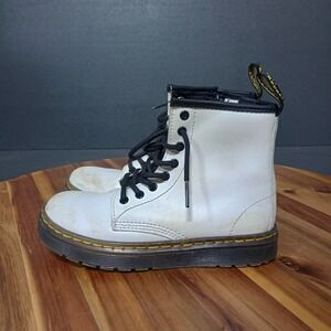 Dr. Martens Zavala J White Side Zip Combat Boots Youth Unisex Size 13
